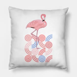 Retro Shapes Midcentury Modern Style Flamingo Pillow