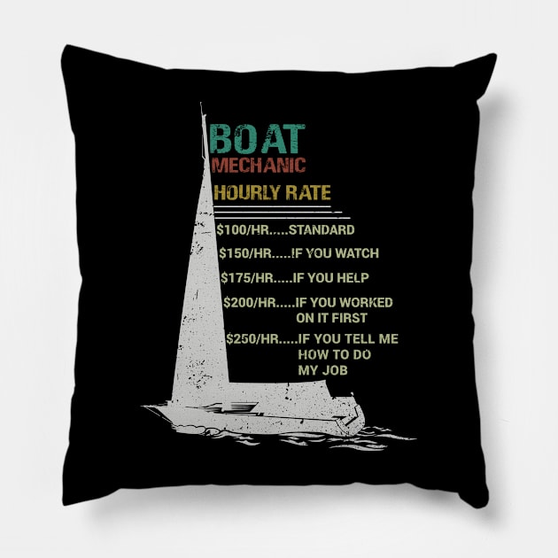 Boat Yacht Mechanic Hourly Rate Funny Boat Repair Distressed Pillow by missalona