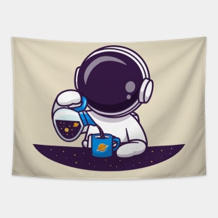 Cute Astronaut Pouring Space Tea Cartoon Tapestry