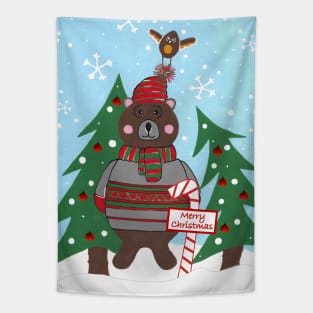 Christmas Bear Funny Merry Beary Xmas Acrylic Painting Tapestry