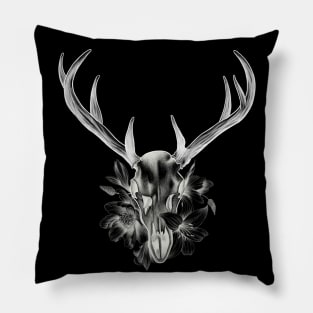 Deer Skull with Antlers in a Bed of Flowers and Lilys T-Shirt Pillow