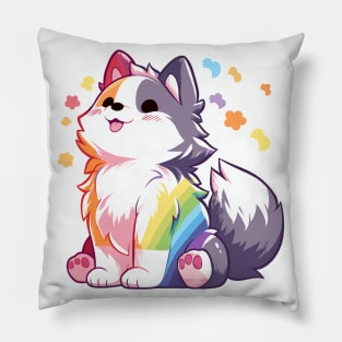 Rainbow husky pooch Pillow