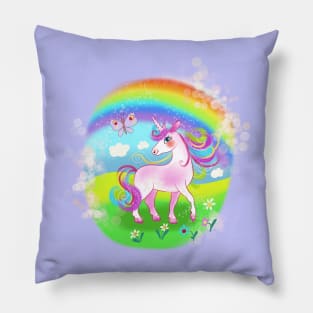 Magic fairy blue unicorn with rainbow And flowers Pillow