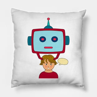 Robot controlling human's brain. Artificial intelligence technology and futuristic concept. Pillow