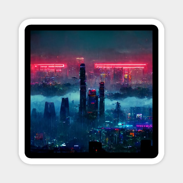 Tri Tower - Cyberpunk Skyline Magnet by ArkMinted