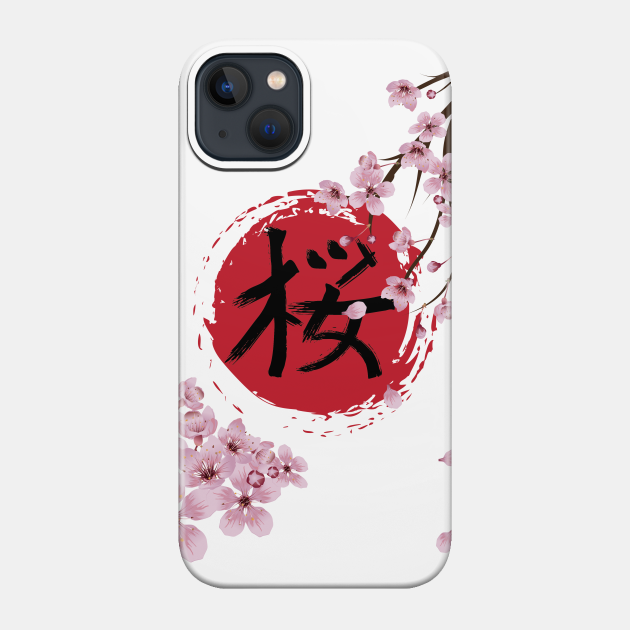 Blooming Sakura branches and red Sun - Sakura - Phone Case