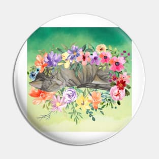 Cat Napping in the Flowers Pin