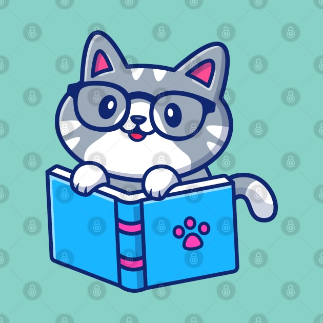 Cute cat reading book by sharukhdesign