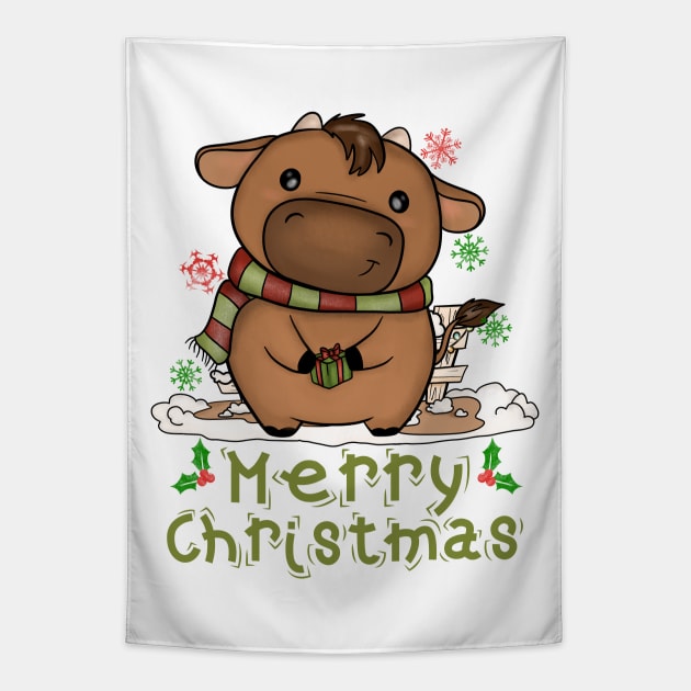 Kids Cow Christmas Cute Cow Merry Christmas Funny Tapestry by alcoshirts