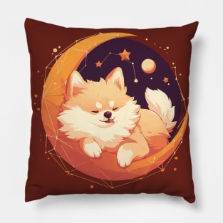 Cute pomeranian sleeping in the night sky Pillow