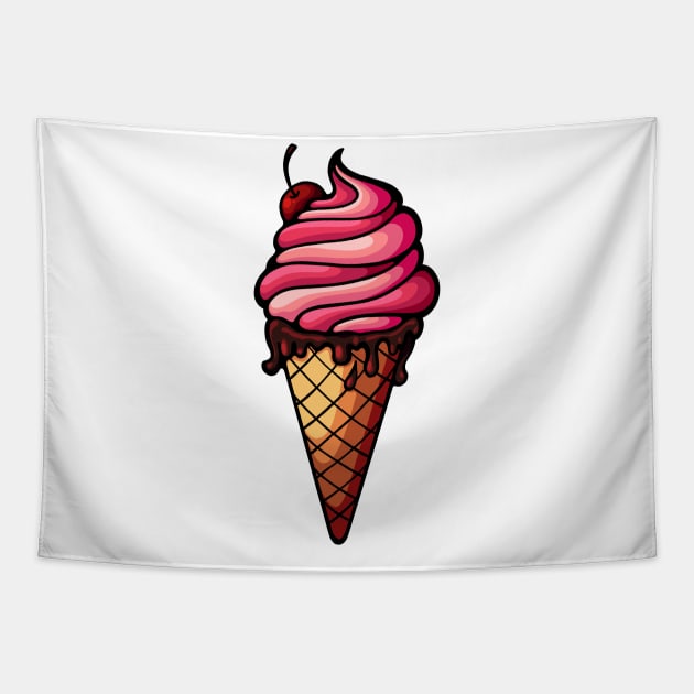 Ice cream with cherry in waffle cone Tapestry by ValFlamel