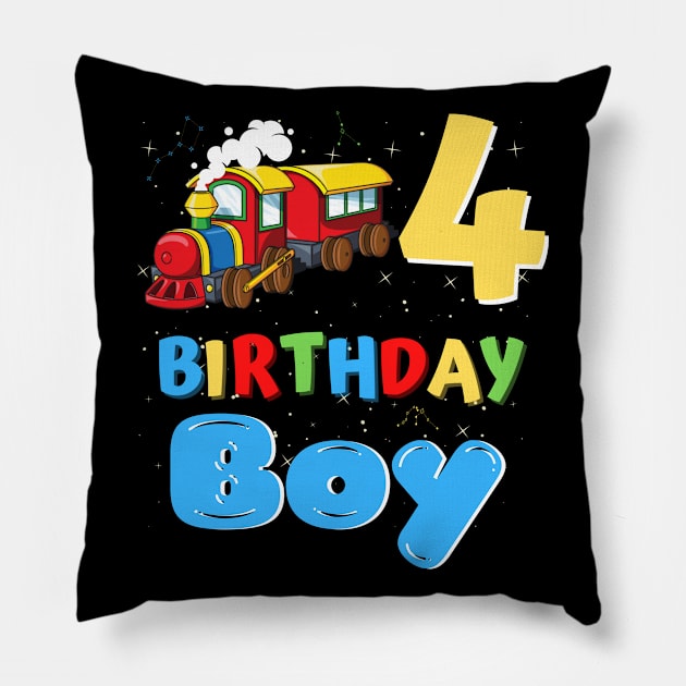 4 Year Old Boy Trains Lover Birthday Gift Pillow by JustBeSatisfied