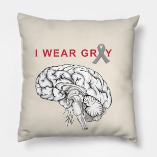 I Wear Grey, Brain Cancer Awareness Brain Tumor Pillow