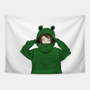 Girl in Green Frog Hoodie Tapestry