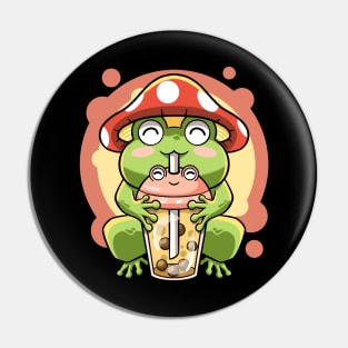 Kawaii Boba Tea Bubbles Frog Mushroom Hat Cute Cottagecore Pin