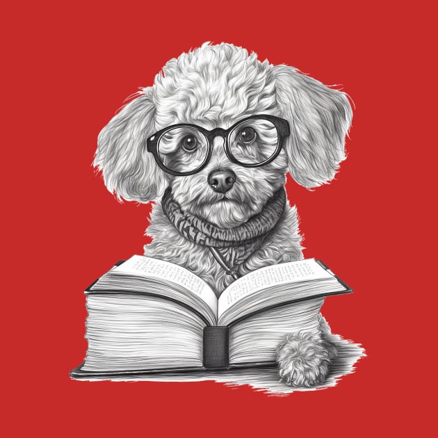 Poodle reading book by Tees of Joy