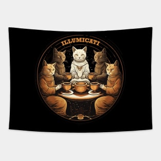 Illumicati Secret Society of Cats Tea Party Tapestry