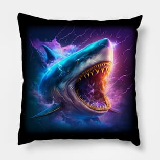 Mutant Shark With Big Teeth Purple Pillow
