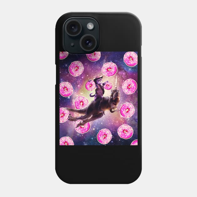 Cowboy Space Cat On Dinosaur Unicorn - Donut Phone Case by Random Galaxy