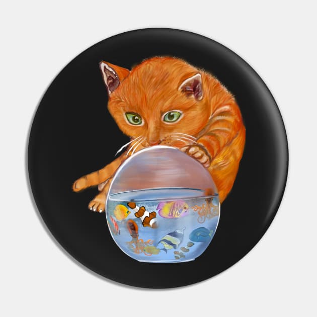 Curious kitten with Aquarium Globe - cute ginger cat with Octopus squid and friends  tropical Coral reef fish rainbow coloured / colored   fish and octopus swimming under the sea Pin by Artonmytee