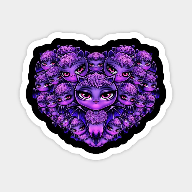 Purple Bat Cat Heart Magnet by LillyRise