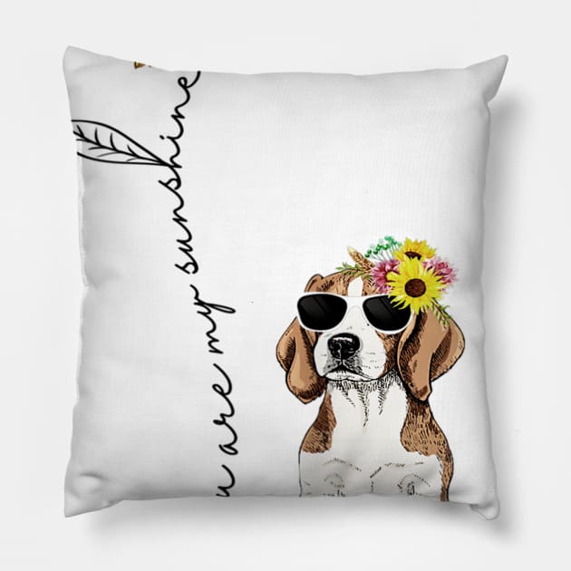 You Are My Sunshine Beagle Sunflower Pillow by Pretr=ty