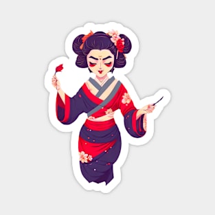 Kawaii style geisha with flowers on her head in a kimono Magnet