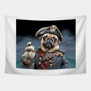 Pug Dog Pirate Ship Captain Tapestry