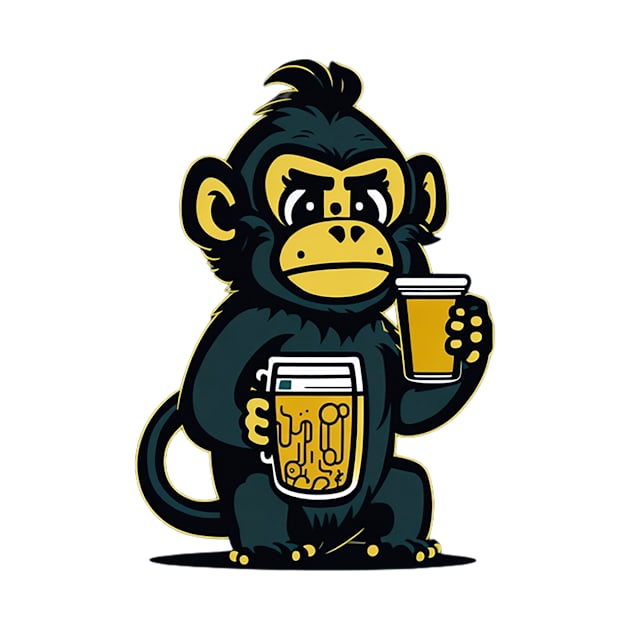 Cartoonish Monkey With Beer Mug by likbatonboot