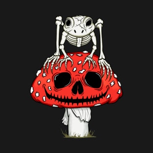 Cottagecore Skeleton Frog Skull Mushroom Goth Halloween T-Shirt