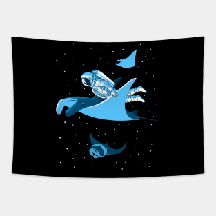 Astronaut traveling in blanket fish Tapestry