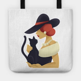 Woman with black cat Tote