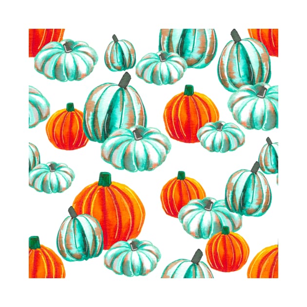Watercolor Halloween Pumpkins - Orange & Teal by monitdesign