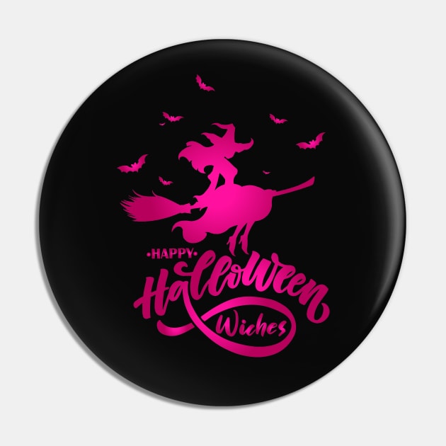 Happy Halloween Beauty Witch Flying Broom Pin by BadrBrand