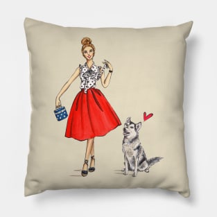 Girl and Husky Pillow