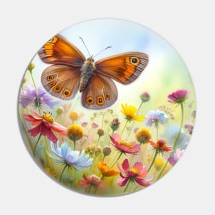 Pop Meadow Brown - Watercolor Butterfly Pin