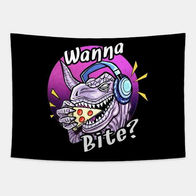 Dinosaur T-Rex Eating Slice of Pizza Wanna Bite ? Tapestry by dnlribeiro88