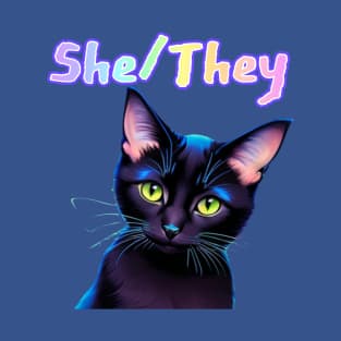 Batman - She/They Rainbow Text Blue T-Shirt