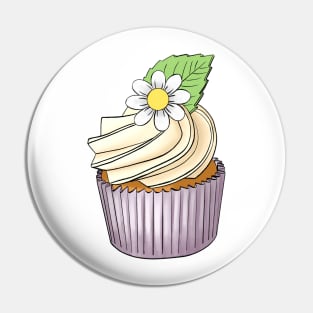 cupcake decorated with white flower, chamomile Pin