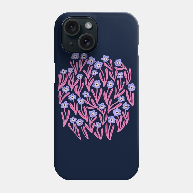 Cute minimalist ditsy flowers in blue and pink Phone Case by Natalisa