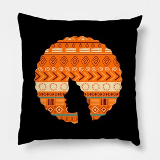 Afro Hair Woman with African Pattern, Black History Pillow