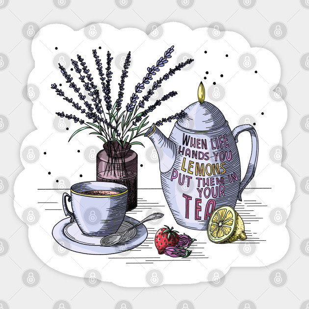 Herbal Tea Set Tea Cup Teapot With Text And Lavender In A Vase
