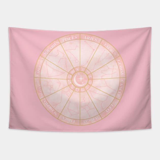 Constellation Chart (pink and gold) Tapestry by KrisseyMage