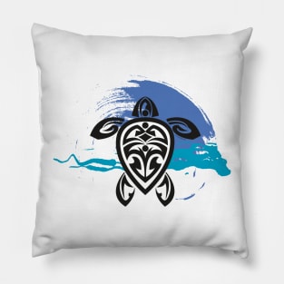 Tribal Turtle / Blue Wave Pillow