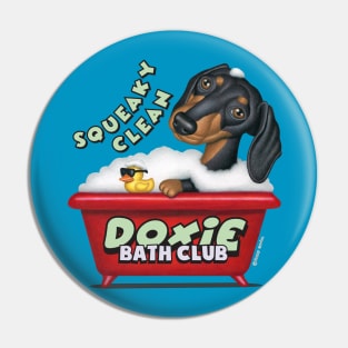 Cute Doxie awesome Black Dachshund in Red Bathtub Pin