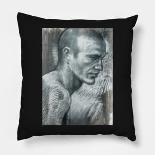 Portrait of Steven  : charcoal and pastel and conte pencil drawing Pillow