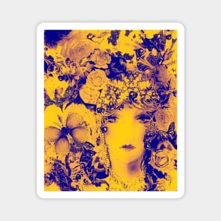 MUSTARD YELLOW AND INDIGO VIOLET ART DECO FLAPPER, BIRDS,BUTTERFLIES AND ROSES Magnet