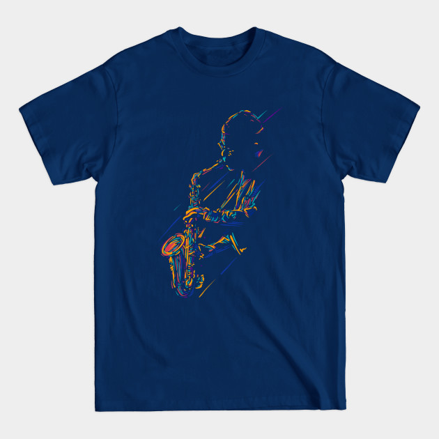 Discover Saxophonist lineart - Jazz Saxophone Player Colorful Abstract - T-Shirt