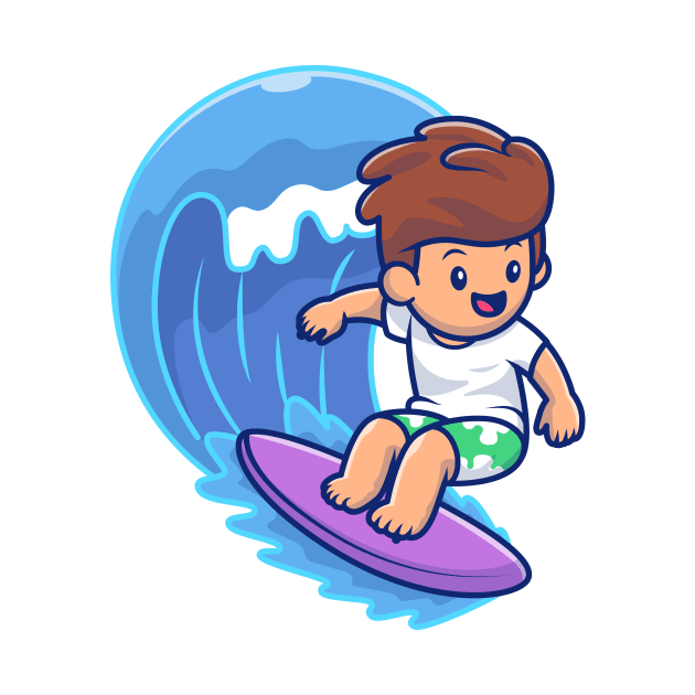 Cute Boy Surfing On Wave by Catalyst Labs