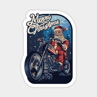 Vintage Biker Santa Claus Illustration Magnet